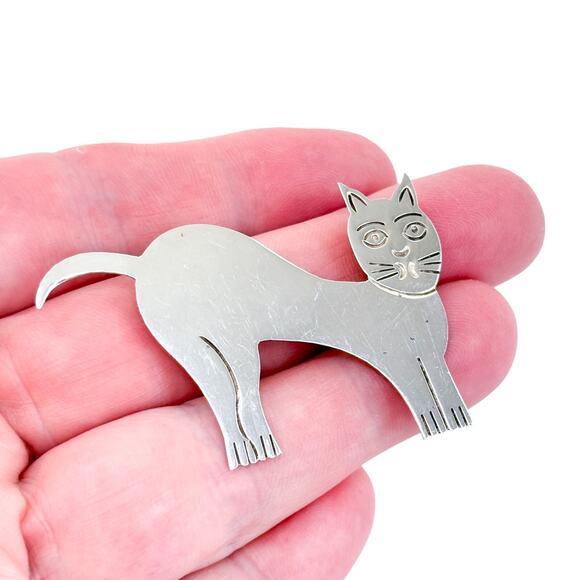 Vintage Mexico Taxco TC-39 Sterling Silver 925 Modernist Cat Brooch - Picture 1 of 7